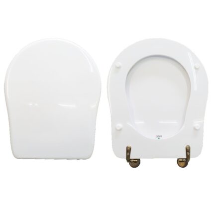 Copriwater Retrò Kerasan legno rivestito in resina poliestere bianco cerniere bronzo