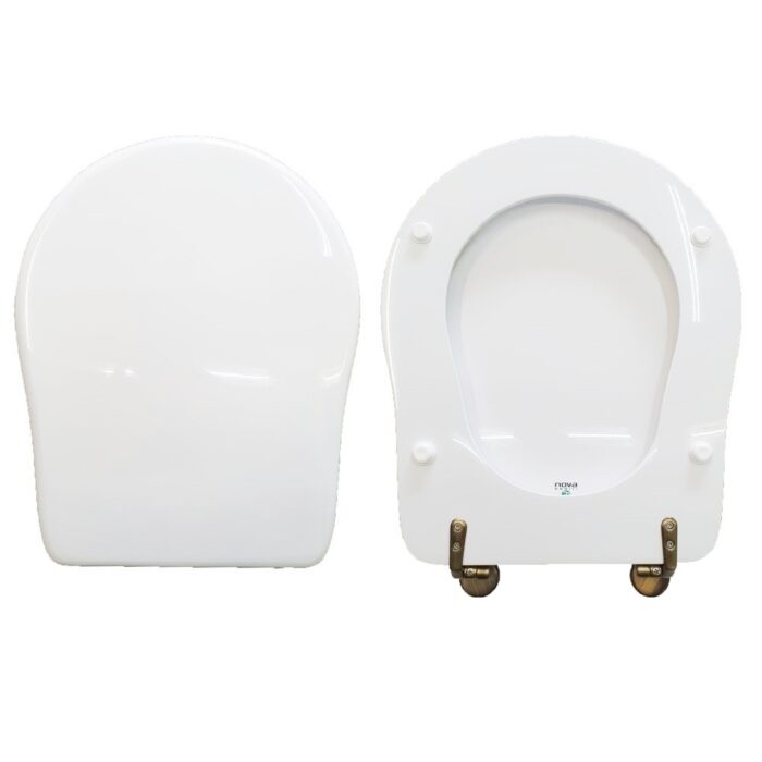 Copriwater Retrò Kerasan legno rivestito in resina poliestere bianco cerniere bronzo - immagine 1