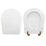 Copriwater Contea Axa legno rivestito in resina poliestere bianco cerniere oro