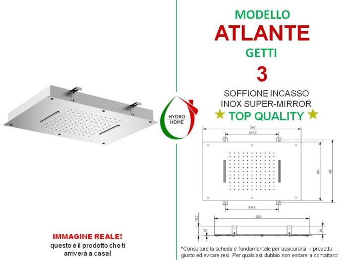 Soffione Doccia Atlante da incasso acciaio inox 3 getti - immagine 2