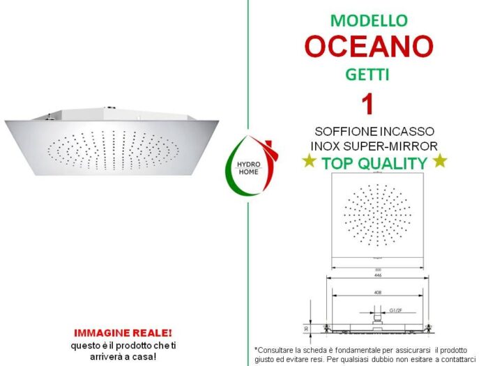 Soffione Doccia Oceano da incasso acciaio inox monogetto - immagine 2