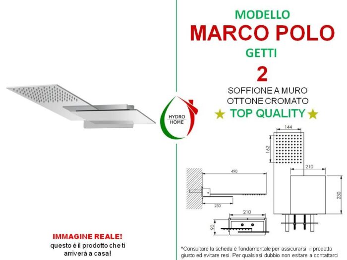 Soffione Doccia Marco Polo a muro ottone cromato 2 getti - immagine 2