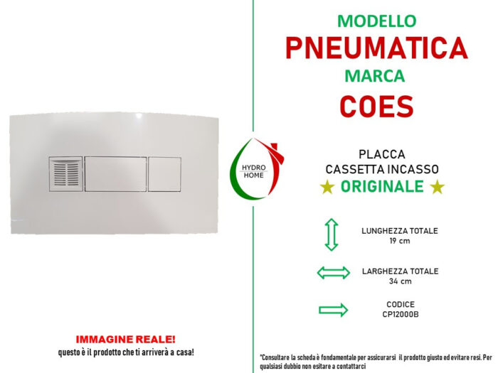 Placca pneumatica doppio tasto per cassetta incasso Coes - immagine 3