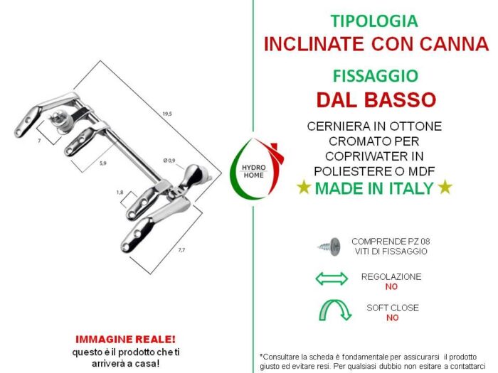 Cerniere inclinate con tubolare fissaggio dal basso cromo lucido - immagine 2