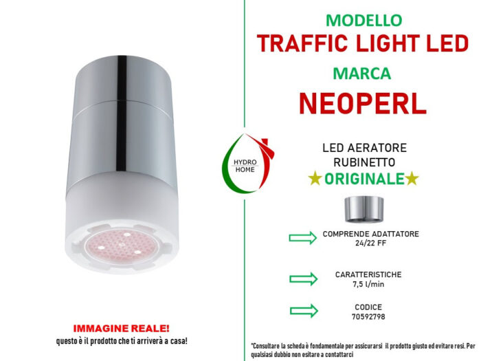 Aeratore a Led con fascio di luce Neoperl Traffic Light Led cromato - immagine 2