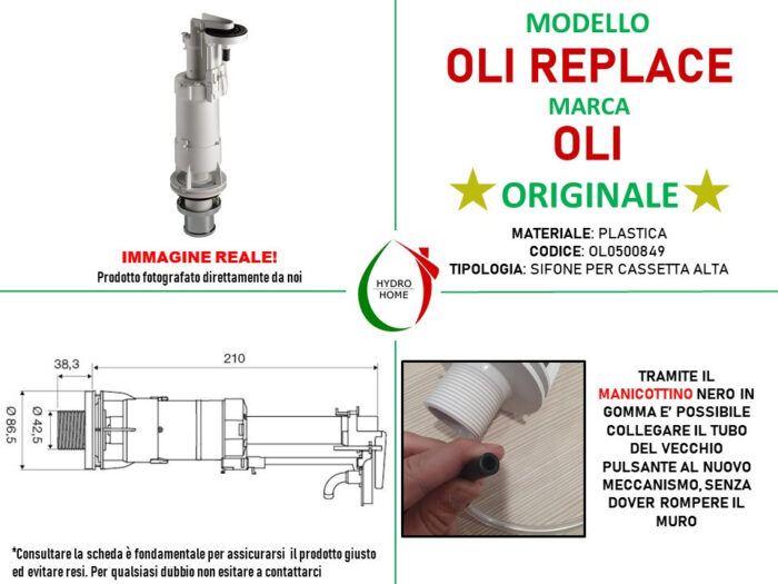 Batteria di scarico universale Oli Replace per cassetta WC alta in ceramica - immagine 2
