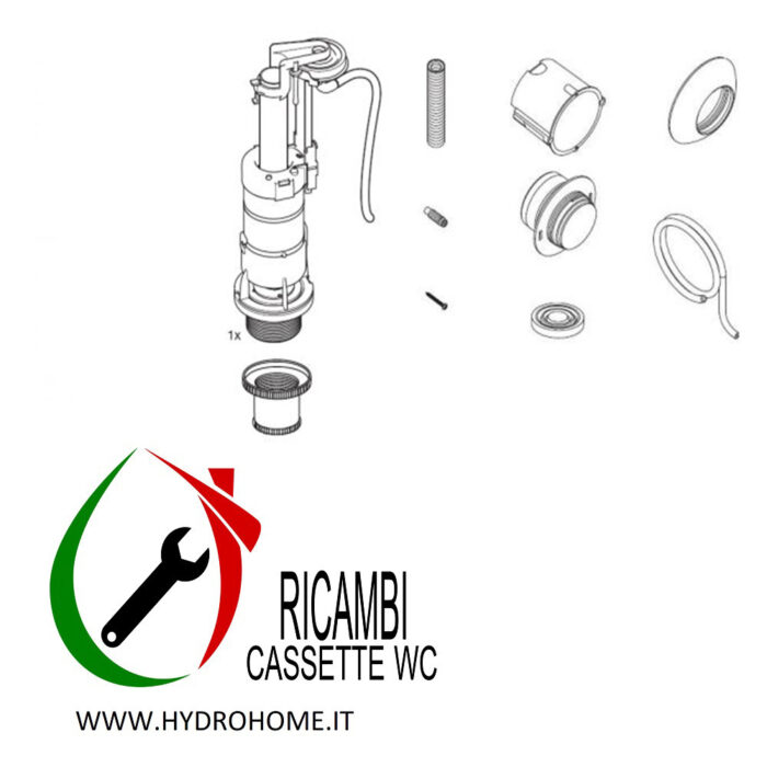 Batteria di scarico universale Oli Deluxe + pulsante incasso Bianco per cassetta WC alta in ceramica - immagine 3