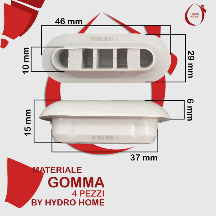 Kit 4 pezzi paracolpi PAR002 rettangolari grigi in gomma per Copriwater sedile Wc - immagine 2