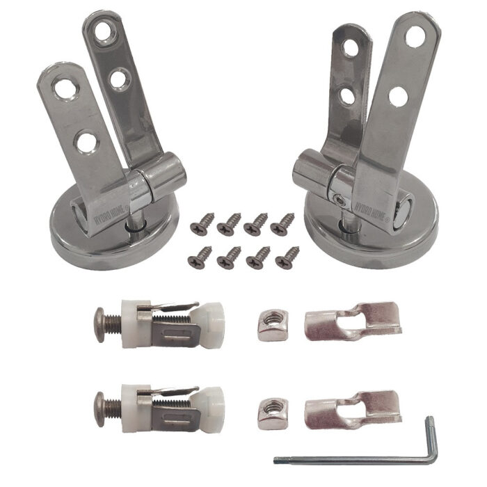 Kit Cerniere universali regolabili fissaggio dall'alto Acciaio INOX per copriwater in legno - immagine 1
