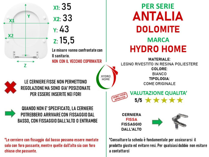 Copriwater Antalia Dolomite legno rivestito in resina poliestere bianco come originale - immagine 2