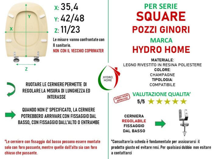 Copriwater Square Pozzi Ginori legno rivestito in resina poliestere Champagne - immagine 2