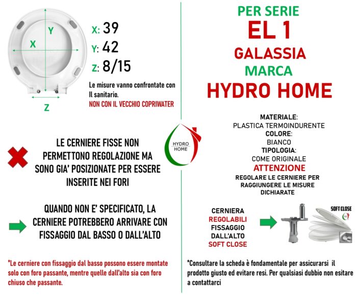 Copriwater EL1 Galassia termoindurente Soft Close bianco come originale - immagine 2