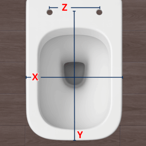Schema misure copriwater con indicazioni: X larghezza, Y lunghezza dai fori alla punta e Z interasse fori. Guida Hydro Home su come trovare il copriwater compatibile.